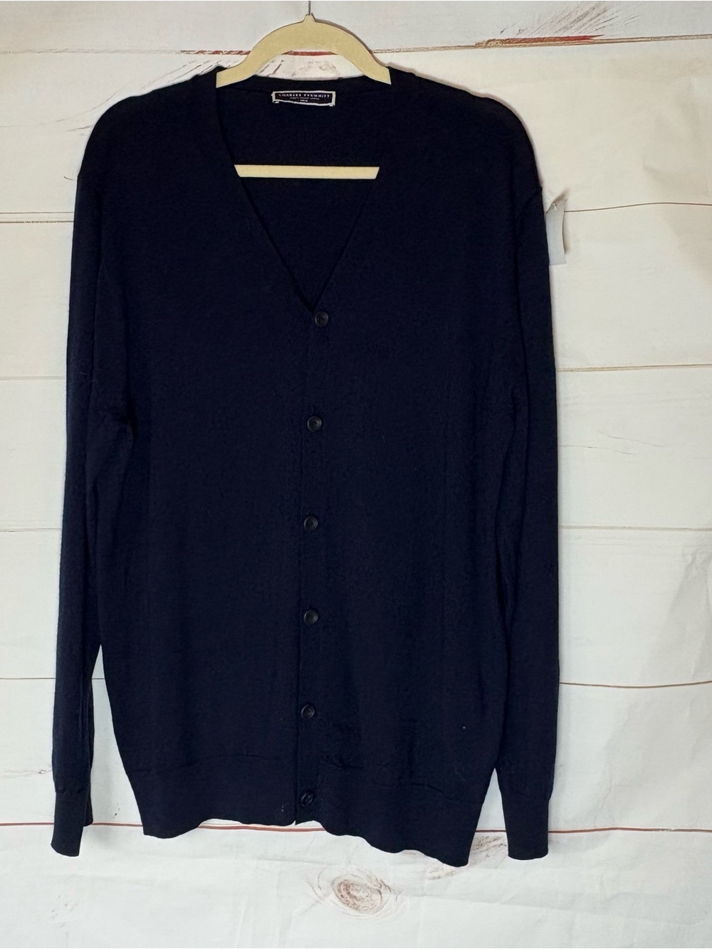 Classic women’s  Navy V-Neck Button-Front Cardigan 100% Wool